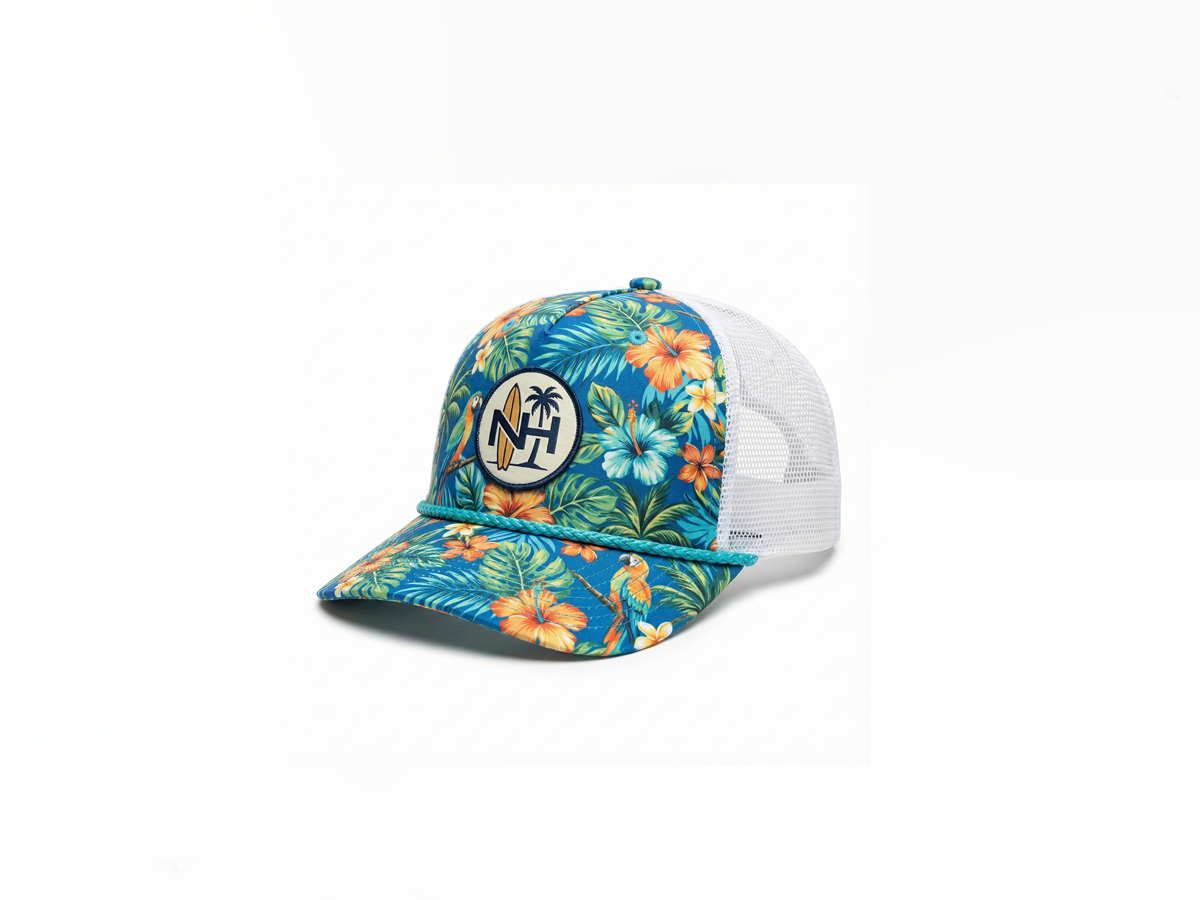 Tropical Floral Print Patch Mesh Trucker Cap