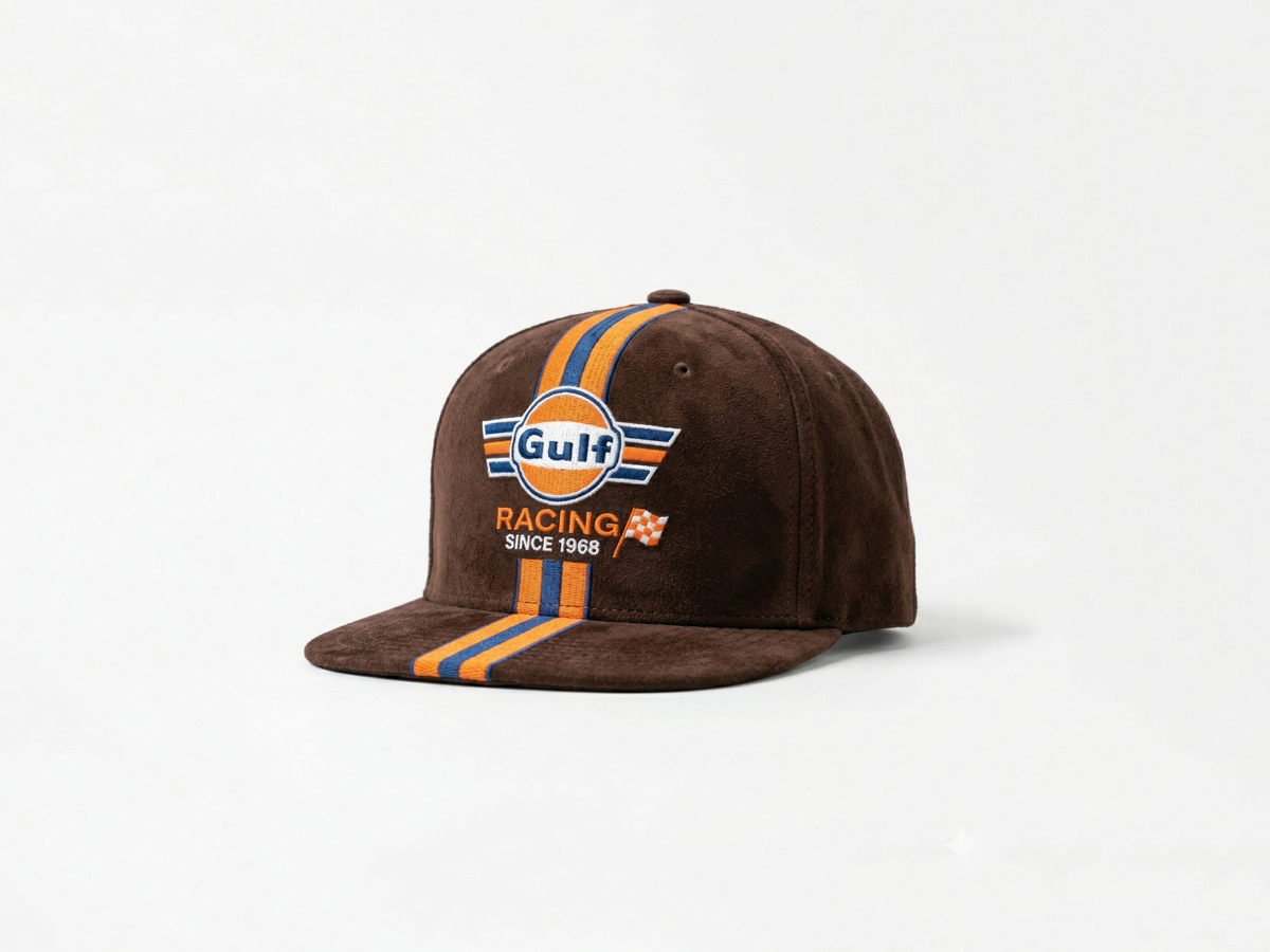 Gulf Racing Stripe Suede Flat Brim Snapback Cap