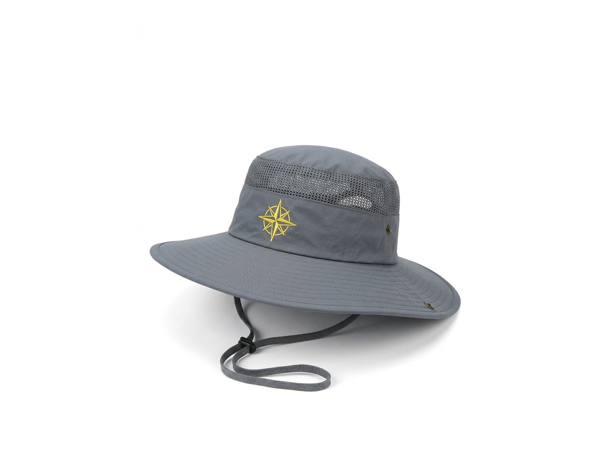Compass Embroidered Mesh Ventilated Boonie Hat with Chin Strap
