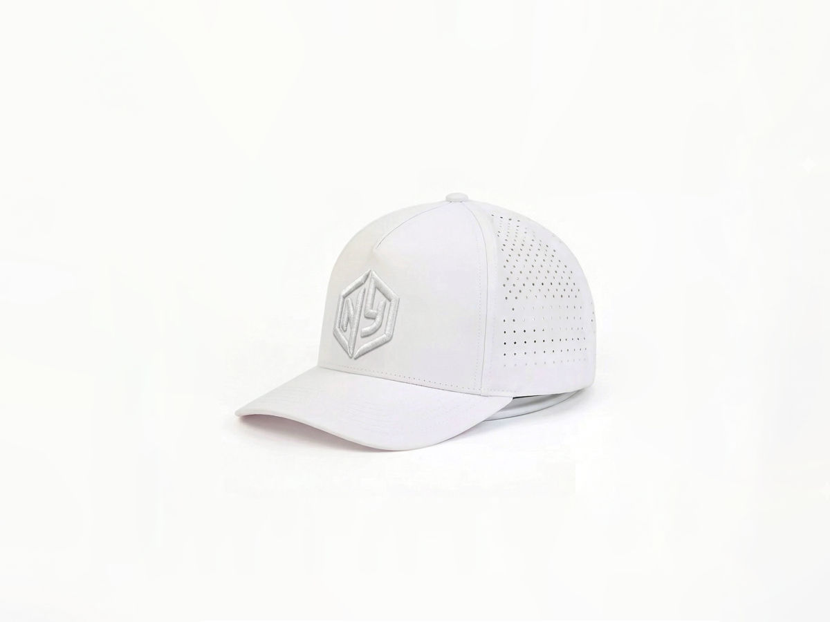 All-White 3D Logo Perforated Structured Performance Cap