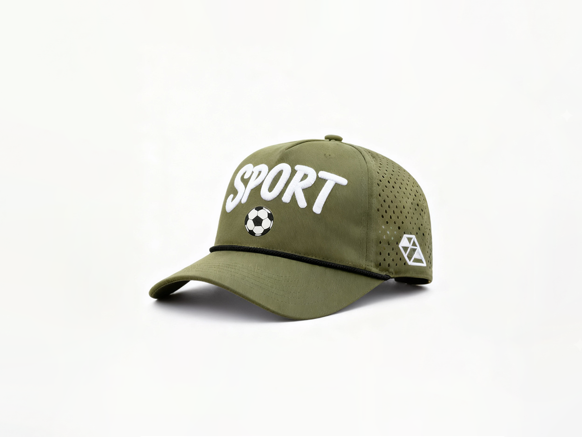 Sport Logo Perforated Athletic Cap with Rope Detail