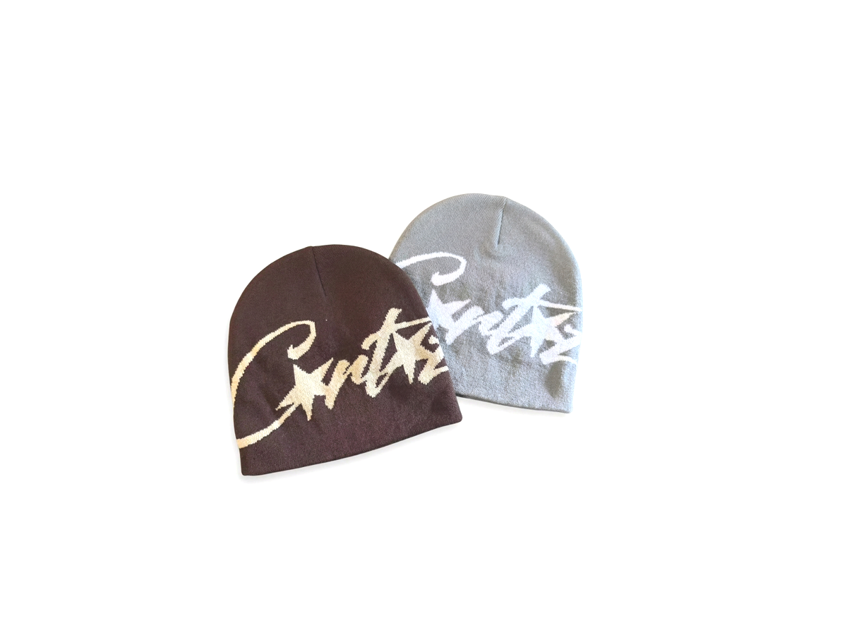 Graffiti Script Jacquard Knit Slouchy Beanie